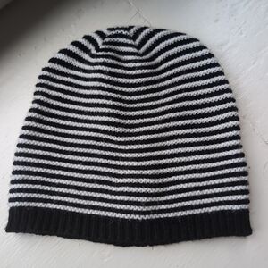 Black and white striped slouchy 2010s beanie